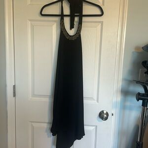 Aqua Beaded Black Halter Dress